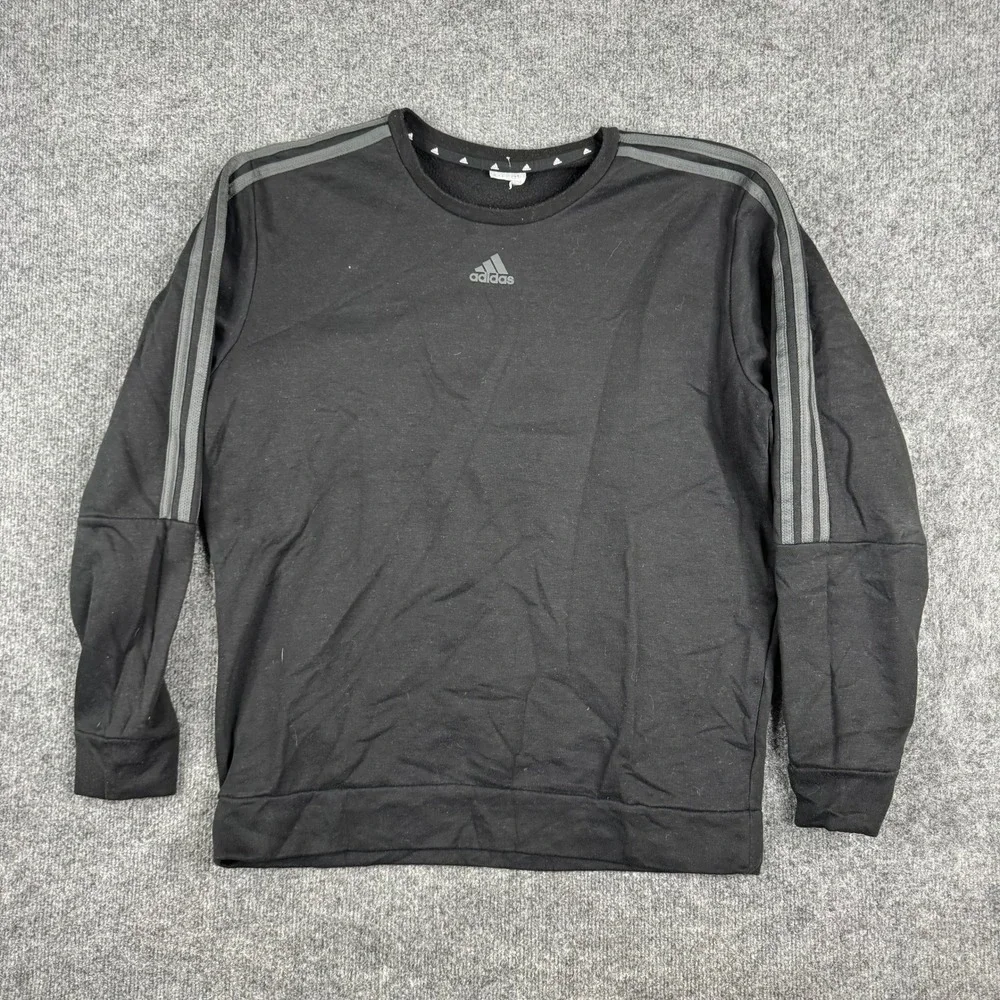 Adidas Sweatshirt Mens Size L Black 3-Stripe Crew Neck Athletic Pullover Logo